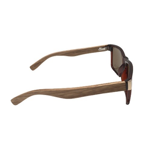Elegante braun getönte Sonnenbrille mit Holzbügel bei bekos.ch