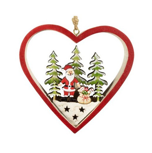 Holz - Baumschmuck Herz mit Weihnachtsmann bei bekos.ch