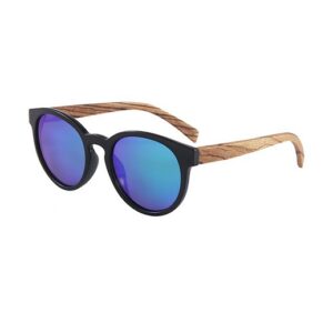 Polarisierende blau getönte Sonnenbrille mit Holzbügel bei bekos.ch