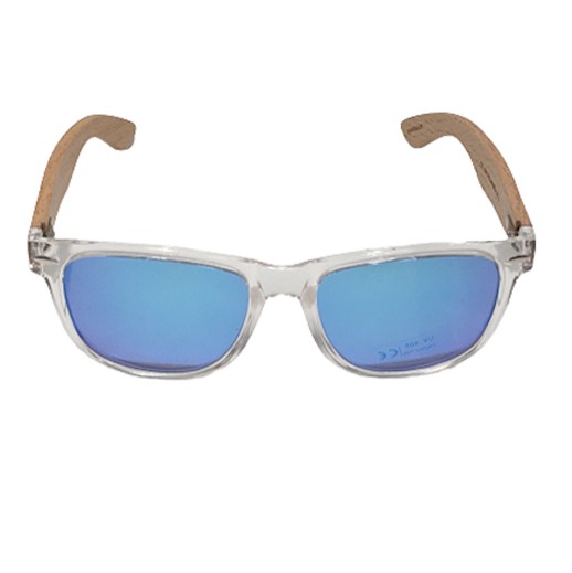 Polarisierende blau getönte Sonnenbrille mit Buchenholz bei bekos.ch