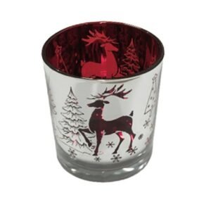 Windlichtglas Hirsch Rot und Silber metallisiert bei bekos.ch
