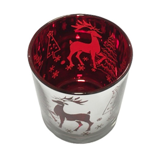 Windlichtglas Hirsch Rot und Silber metallisiert bei bekos.ch