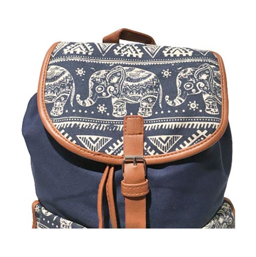 Blauer Stoffrucksack mit Elefant Muster Vintage bei bekos.ch
