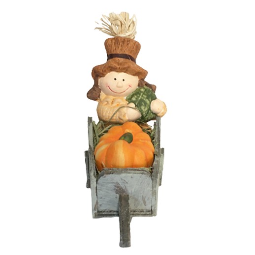 Herbst Dekofigur "Rosi" mit Holzschubkarre und Kürbis bei bekos.ch