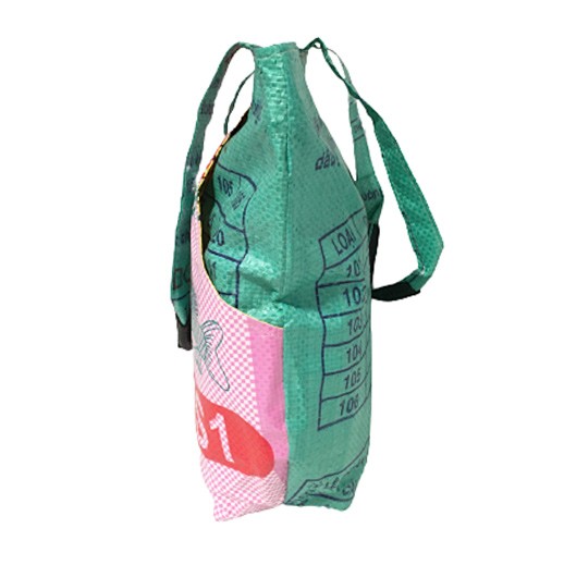 Upcycling - Praktische Tragtasche aus recyceltem Reissack light Pink / Grün