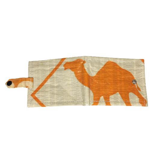 Upcycling - handliche Geldbörse mit Lasche aus recycelten Zementsäcke Camel