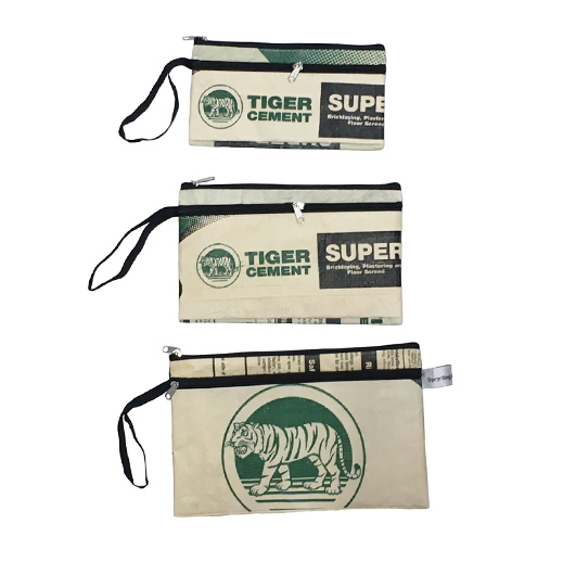 Upcycling - Etui 3er-Set aus recycelten Zementsäcke Tiger