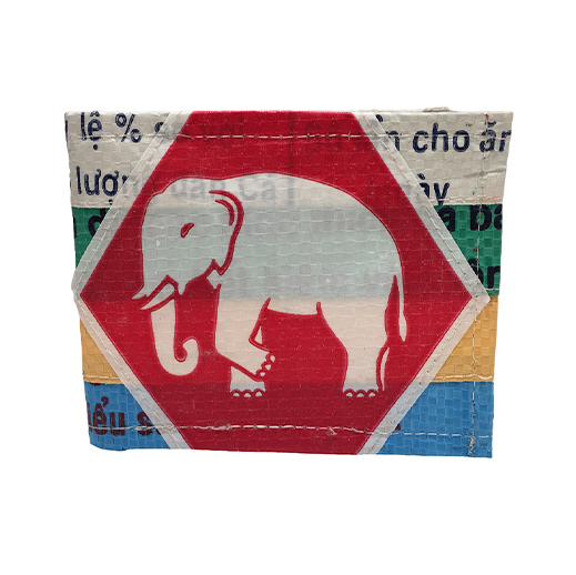 Upcycling - klassische Geldbörse aus recycelten Säcke Patchwork Elephant