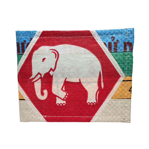 Upcycling - klassische Geldbörse aus recycelten Säcke Patchwork Elephant
