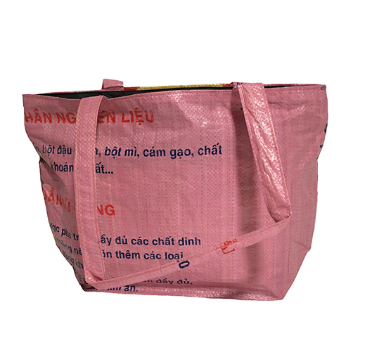 Upcycling - Praktische Tragtasche aus recycelten Fischfuttersäcke gelb / pink