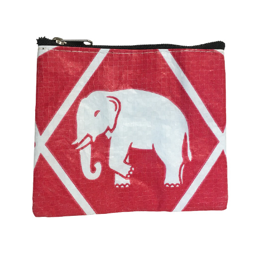 Upcycling - Kleine Geldbörse mit Reissverschluss aus recycelten Zementsäcke Elephant