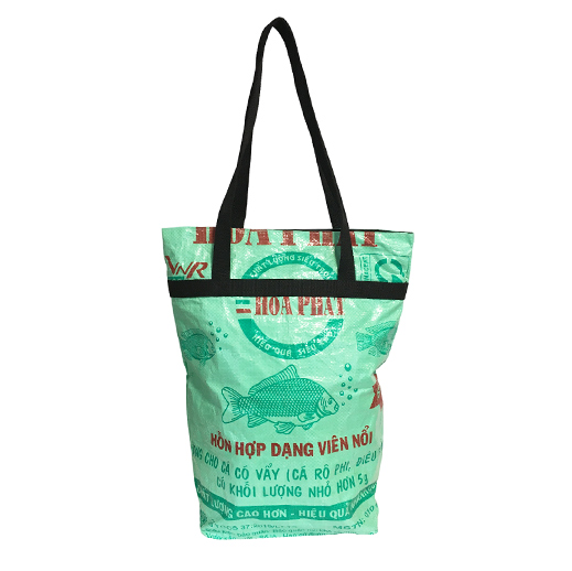 Upcycling - Grosse Einkaufstasche aus recycelten Fischfuttersäcke leuchtgrün