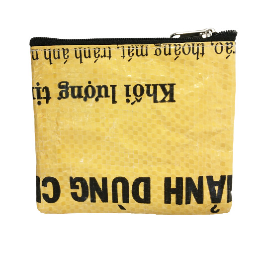 Upcycling - Kleine Geldbörse mit Reissverschluss aus recycelten Fischfuttersäcke gelb
