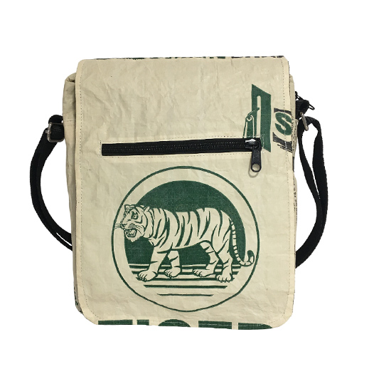 Upcycling - Kleine Umhängetasche aus recycelten Zementsäcke green Tiger
