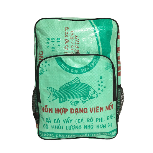 Upcycling - Tagesrucksack aus recycelten Fischfuttersäcke leuchtgrün