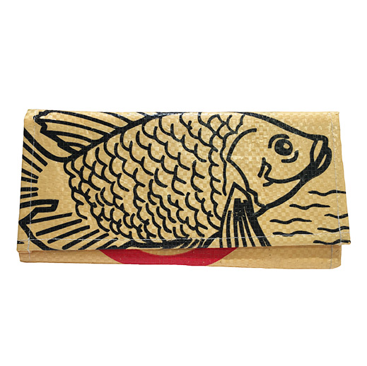 Upcycling - Damen Geldbörse aus recycelten Fischfuttersäcke gelb