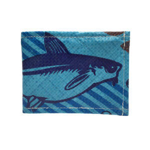Upcycling - handliche Geldbörse aus recycelten Fischfuttersäcke blau