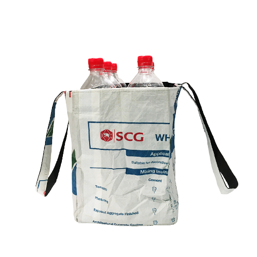 Upcycling - Flaschenträger für 6 Flaschen aus recycelten Zementsäcke White Tiger