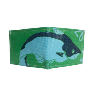 Upcycling - klassische Geldbörse aus recycelten Fischfuttersäcke grün / blau