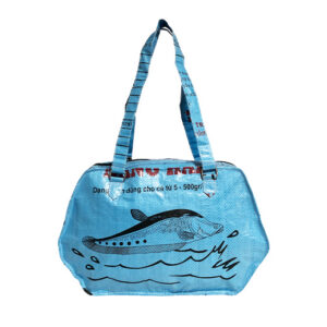 Upcycling - edle Handtasche aus recycelten Fischfuttersäcke blau