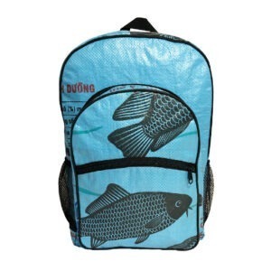 Upcycling - Grosser Rucksack aus recycelten Fischfuttersäcke blau