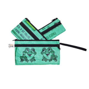 Upcycling - Etui 3er-Set aus recycelten Futtersäcke Frosch grün