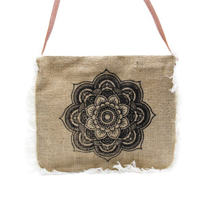 Jute Tasche mit schwarzem Mandala-Siebdruck