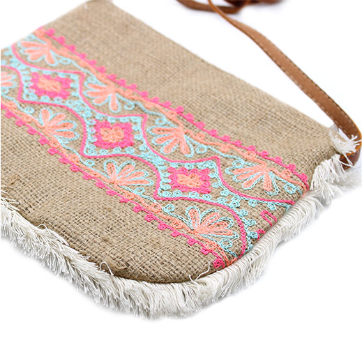 Jute Tasche mit Sommermuster bestickt