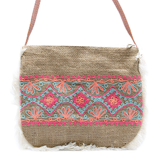 Jute Tasche mit Sommermuster bestickt