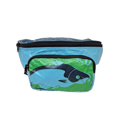Upcycling - Bauchtasche aus recycelten Fischfuttersäcke blau / grün