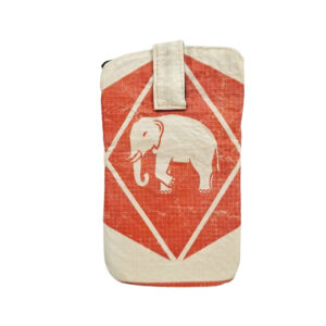 Upcycling - Handy - Hülle mit Zuglasche aus recycelten Zementsäcke Elephant L creme