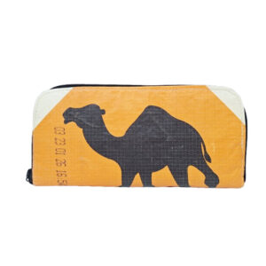 Upcycling - Damengeldbörse mit Reissverschluss aus recycelten Zementsäcke Camel
