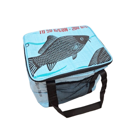 Upcycling - Lunchbag aus recyceltem Fischfuttersack blau
