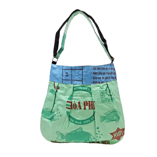 Upcycling - Edle Handtasche in Tote-Bag-Form aus recycelten Fischfuttersäcke leuchtgrün