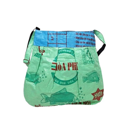 Upcycling - Edle Handtasche in Tote-Bag-Form aus recycelten Fischfuttersäcke leuchtgrün
