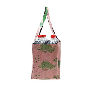 Upcycling - Flaschenträger für 6 Flaschen aus recycelten Fischfuttersäcke light pink