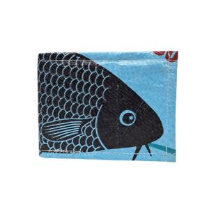 Upcycling - kompakte Geldbörse aus recycelten Fischfuttersäcke blau