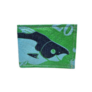 Upcycling - kompakte Geldbörse aus recycelten Fischfuttersäcke grün / blau