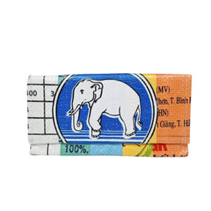 Upcycling - stilvolle Damengeldbörse aus recycelten Säcke Patchwork Elephant Brand