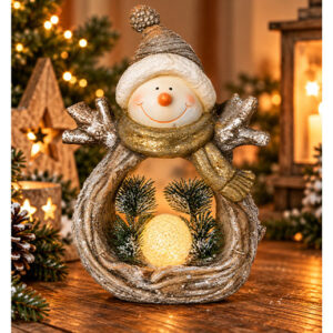 Grosser Weihnachtsmann mit Glitzer und LED-Schneekugel – 41 cm