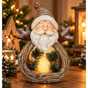 Grosser Weihnachtsmann mit Glitzer und LED-Schneekugel – 41 cm