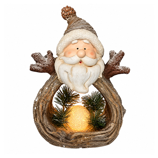 Grosser Weihnachtsmann mit Glitzer und LED-Schneekugel – 41 cm