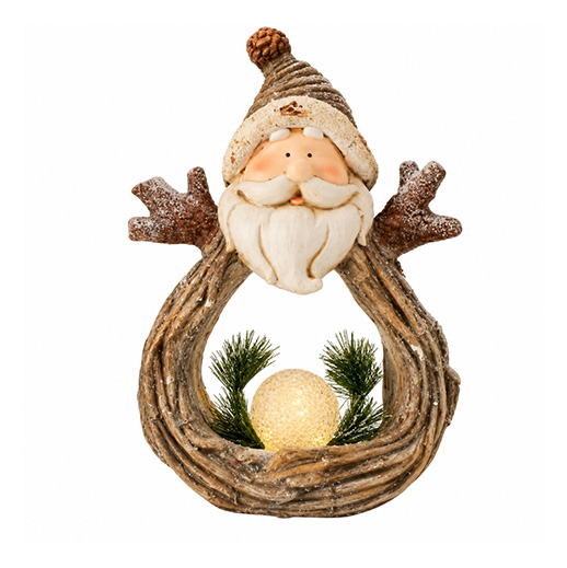 Grosser Weihnachtsmann mit Glitzer und LED-Schneekugel – 41 cm