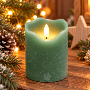 LED-Echtwachskerze «3D-Flamme» mit Timer – Mint S