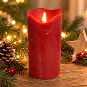 LED-Echtwachskerze "3D-Flamme" mit Timer rot L