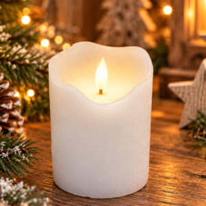 LED-Echtwachskerze "3D-Flamme" mit Timer weiss S