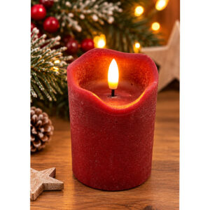 LED-Echtwachskerze mit 3D-Flamme und Timer – Rot S