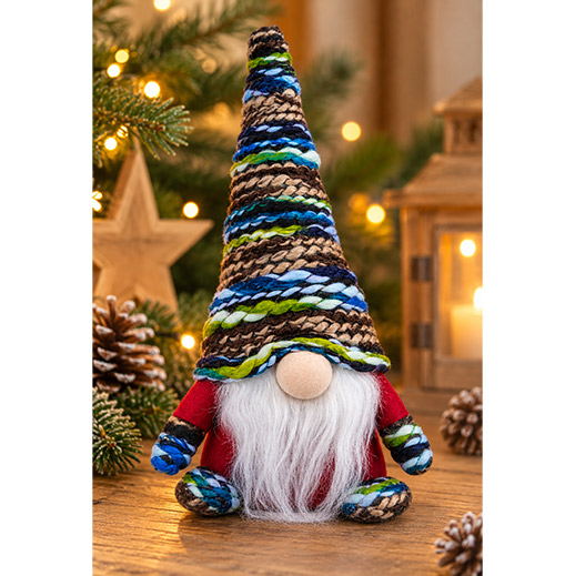 Weihnachtsgnom mit bunter Wollmütze – 20 cm