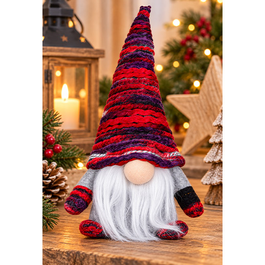 Weihnachtsgnom mit rot-violetter Wollmütze – 20 cm