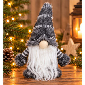 Weihnachtswichtel aus Filz mit flauschiger Zipfelmütze – Grau, 20 cm